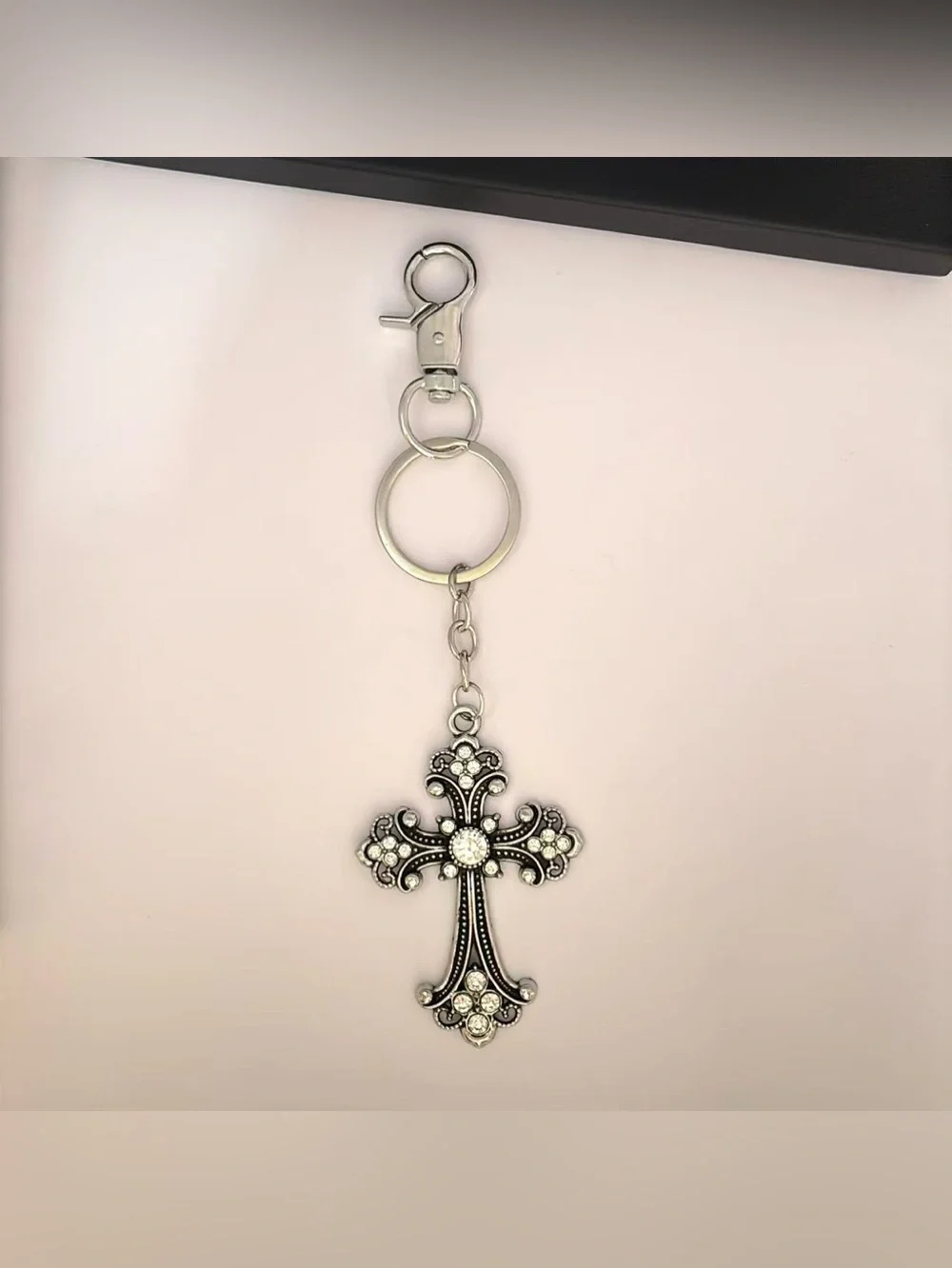 CZ Cross Keychain Charm for Men Women Car Keychain Key Ring Bag Charm